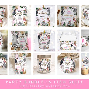 Editable Party Animals Birthday Invitation And Bundle Girl Safari Leopard Print Party Animals Birthday Decor Package Kit Instant Download DL