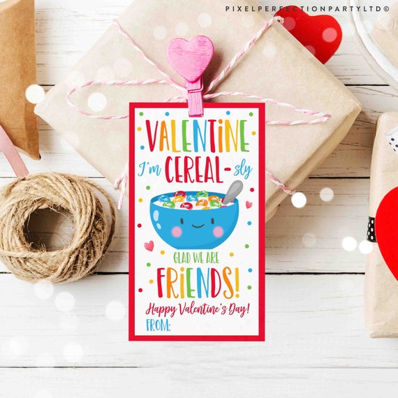 Editable Cereal Valentine's Day Gift Tag Valentine I'm Cereal-Sly Glad We Are Friends School Tag Valentine Gift Tag Instant Download VL Il_570xn