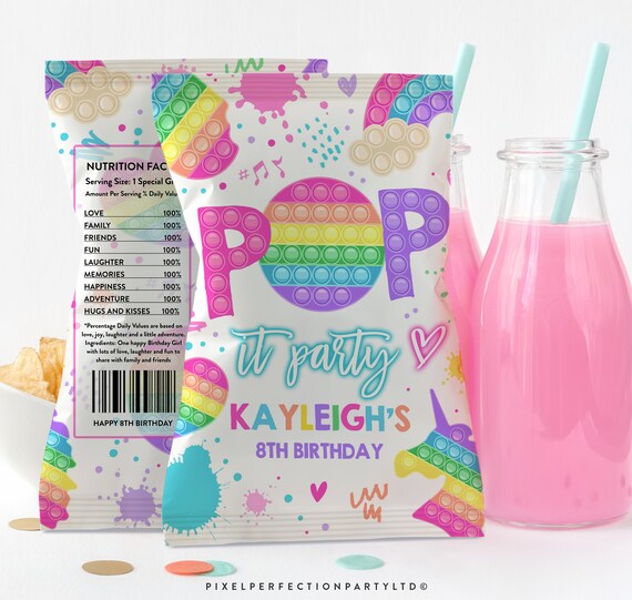 Editable Pop It Birthday Party Chip Bag Pop It Party Chip Bag Favors Pastel Rainbow Fidget Toy Chip Bag Pouch Instant Editable File KV Il_570xn