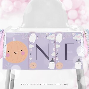 Halloween Ghost 1st Birthday Party Highchair Banner Spooky One Holographic Ghost Halloween 1st Birthday Party Decor Instant Download 45D