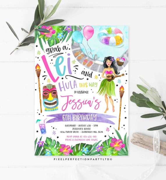 Editable Hawaiian Luau Birthday Invitation Pineapple Luau Birthday Party Pineapple Hawaiian Birthday Luau Pool Party Instant download HP Il_570xn