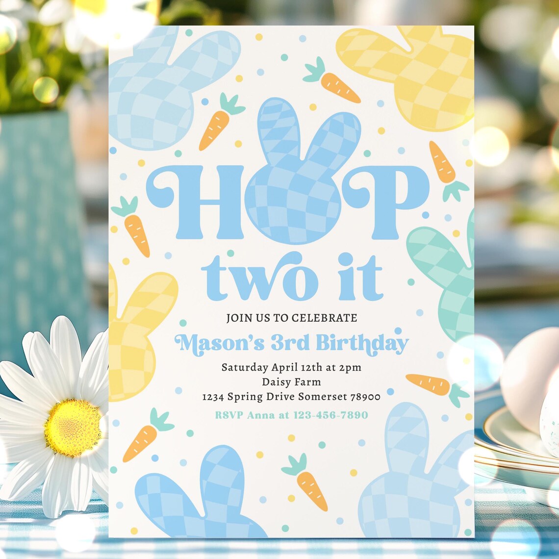 Hop Two Editable Hop Two It Bunny 2nd Birthday Party Invitation Hop on Over ...