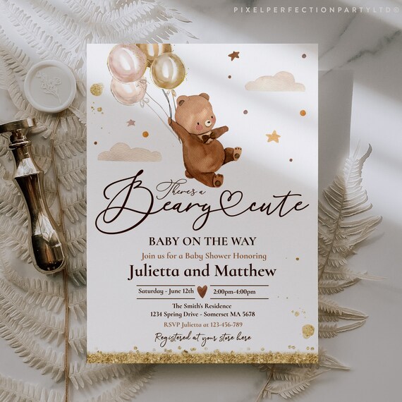 Editable Teddy Bear Baby Shower Invitation Beary Cute Teddy Bear Baby