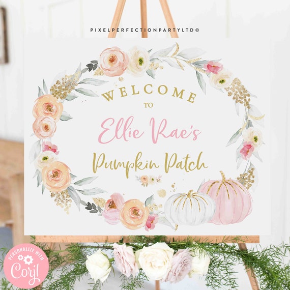 Editable Blush Pink And Gold Pumpkin 1st Birthday Welcome Sign Pumpkin Patch 1st Birthday Sign Pumpkin Welcome Sign Instant Download A9 Il_570xn