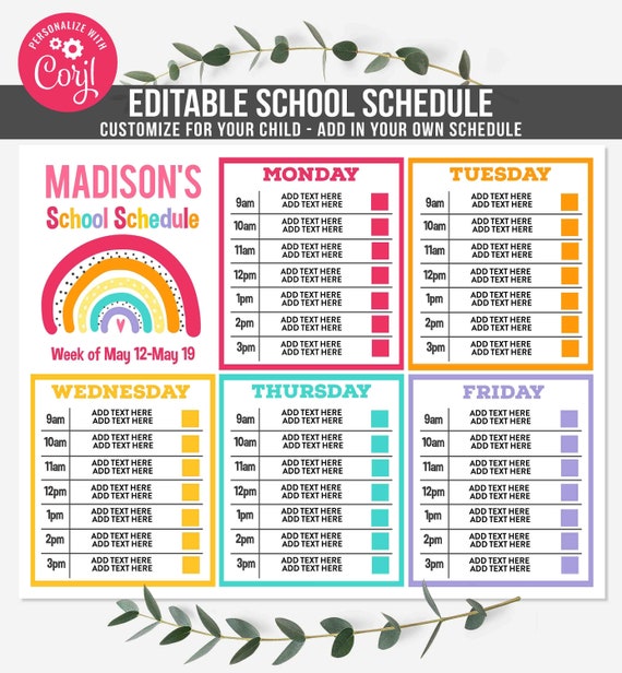 Editable Homeschool Schedule Rainbow Homeschool Schedule Daily Routine Editable homeschool schedule rainbow homeschool schedule daily routine