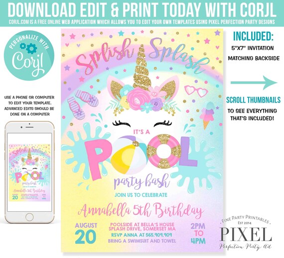 Pool Party Invitation Unicorn Pool Party Invitation Unicorn Etsy