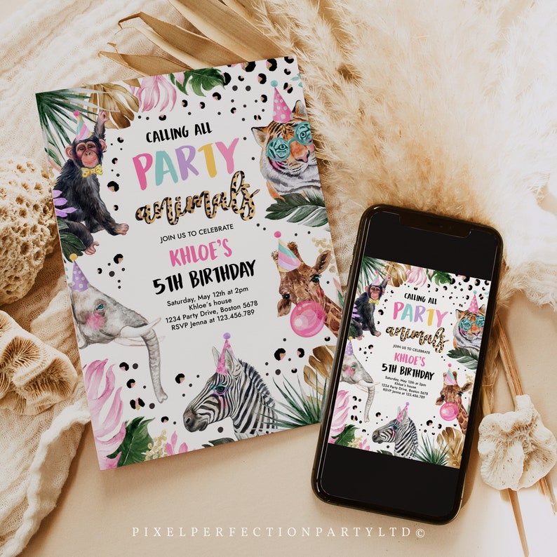 Editable Party Animals Birthday Invitation Leopard Print Safari Animals Birthday Party Invitation Leopard Print Birthday Party Download DL image 6