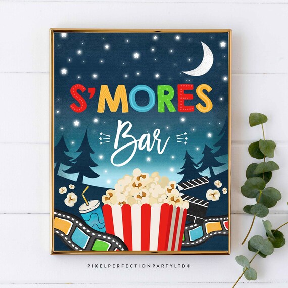 S'mores Bar Party Sign Backyard Movie Party Decorations S'mores Bar Sign Outdoor Under The Stars Party Movie Sleepover Instant Download LK Il_570xn