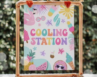 Pool Party Cooling Station Table Sign Tropical Splish Splash Girly Pool Party Summer Swimming Pool Splash Pad Party Instant Download 4RE