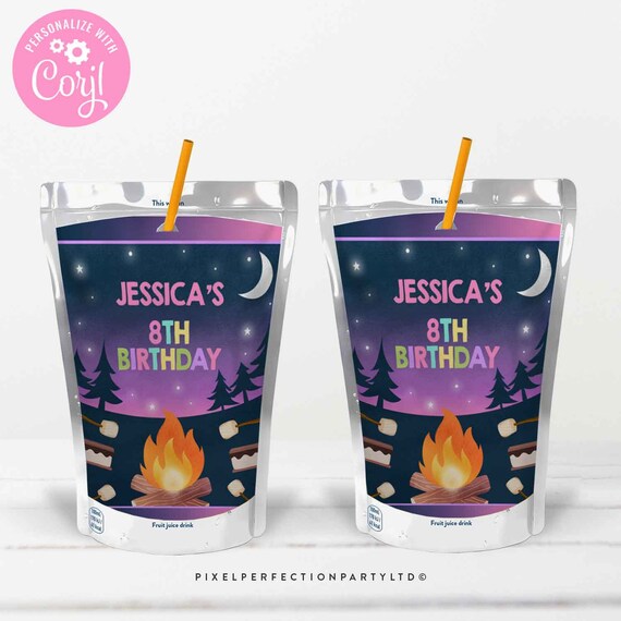 EDITABLE S'mores Birthday Capri Sun Labels Bonfire S'mores Juice Pouch Labels Backyard Camping S'mores Birthday Party Instant Download AS Il_570xn