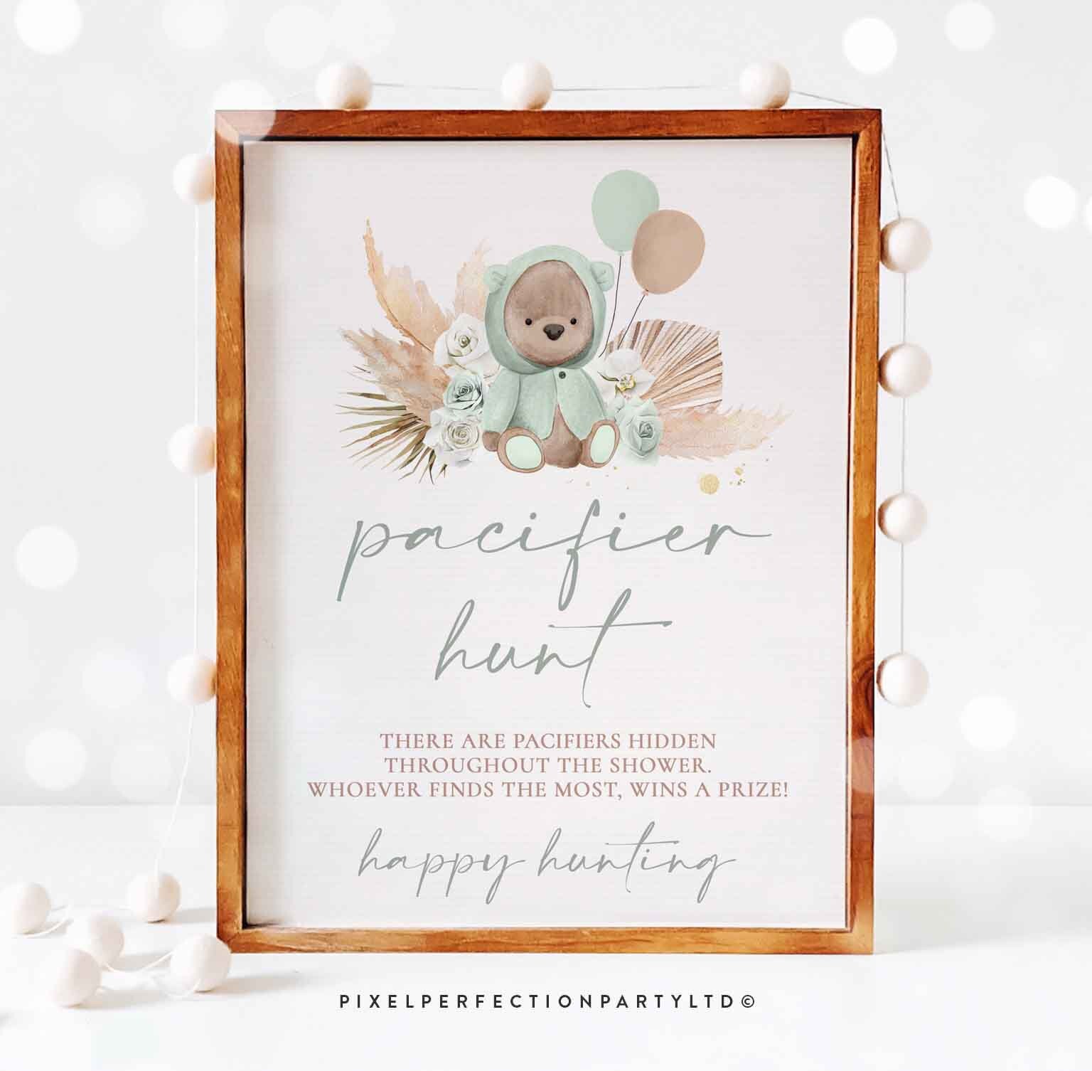 stuffed bear with pacifier