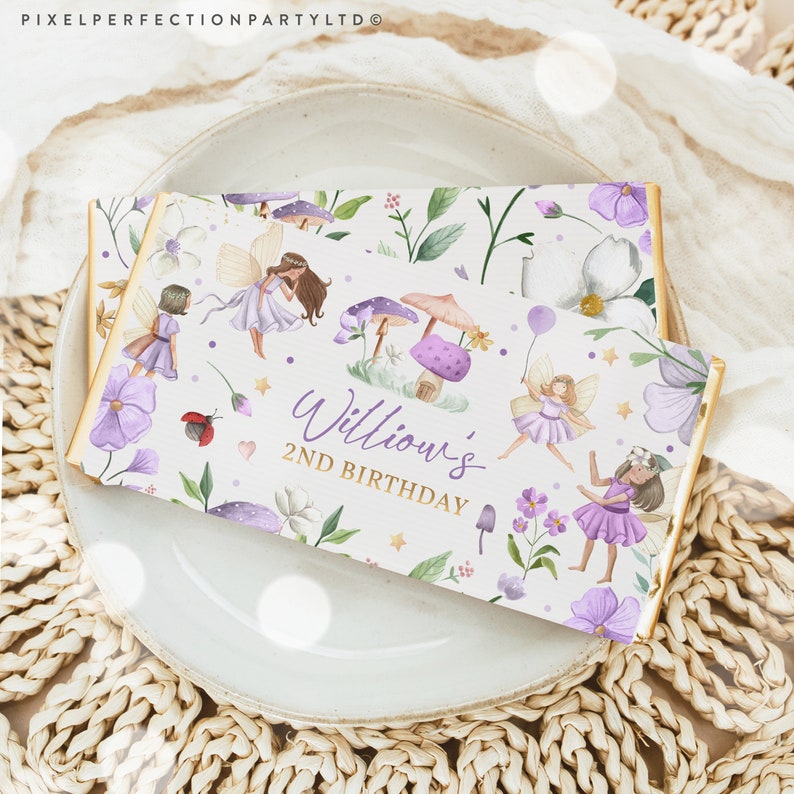 Editable Fairy Birthday Party Candy Bar Favors Enchanted Magical Floral Fairy Princess Birthday Party Candy Label Instant Editable File SF image 1