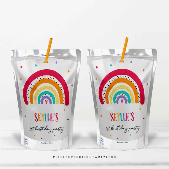 Editable Rainbow Birthday Party Favor Labels Bright Rainbow Juice Cup Labels Party Juice Pouch Labels Rainbow Party Instant Download RM Il_570xn