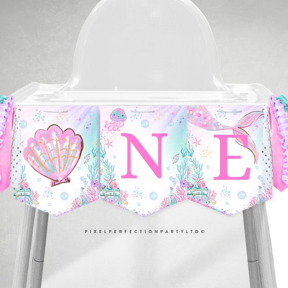 Mermaid Highchair Banner Mermaid 1st Birthday Party Mermaid Under The Sea Highchair Banner Whimsical Mermaid Party Decorations Download UH1 Il_570xn