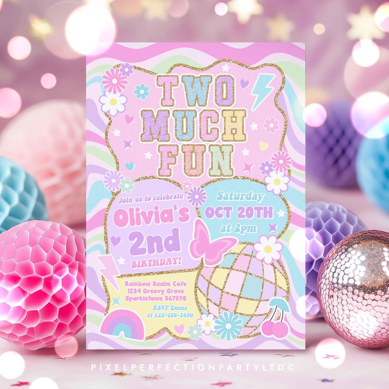 Editable Two Much Fun 2nd Birthday Party Invitation Varsity Fashion ...