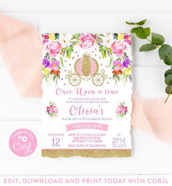Download Princess Birthday Invitation Pink Purple Gold Princess Carriage Invite Cinderella Carriage Princess Party Instant Download Editable File N6 By Pixel Perfection Party Ltd Catch My Party