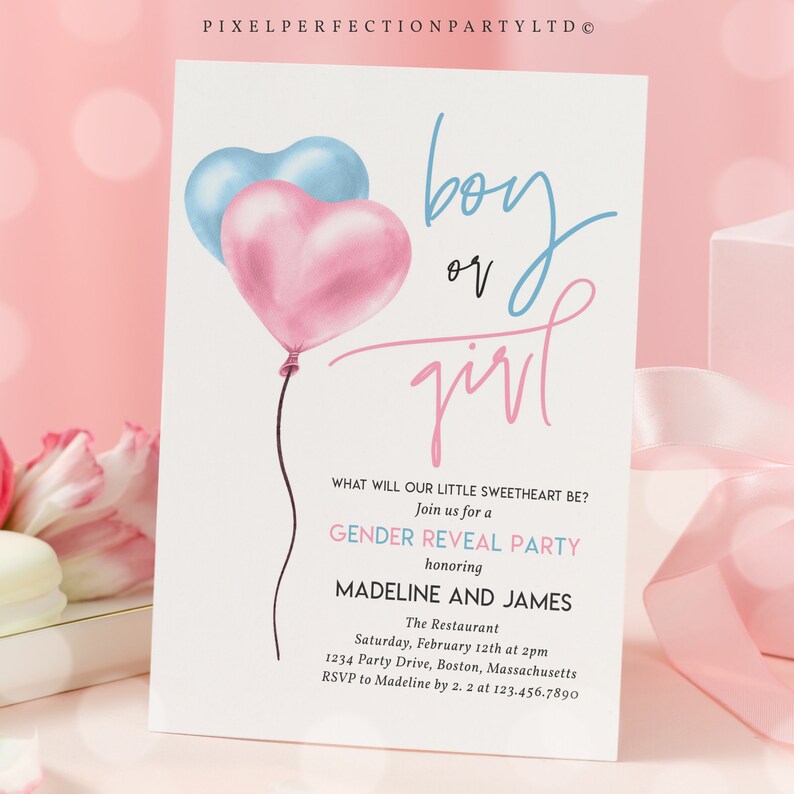 Editable Valentine Gender Reveal Invitation Pink and Blue Etsy