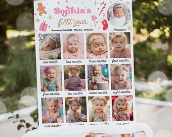 Editable Oh What Fun First Year Photo Poster Christmas 1st Birthday Milestone Photo Collage 1st Year Photo Banner Instant Download HHY