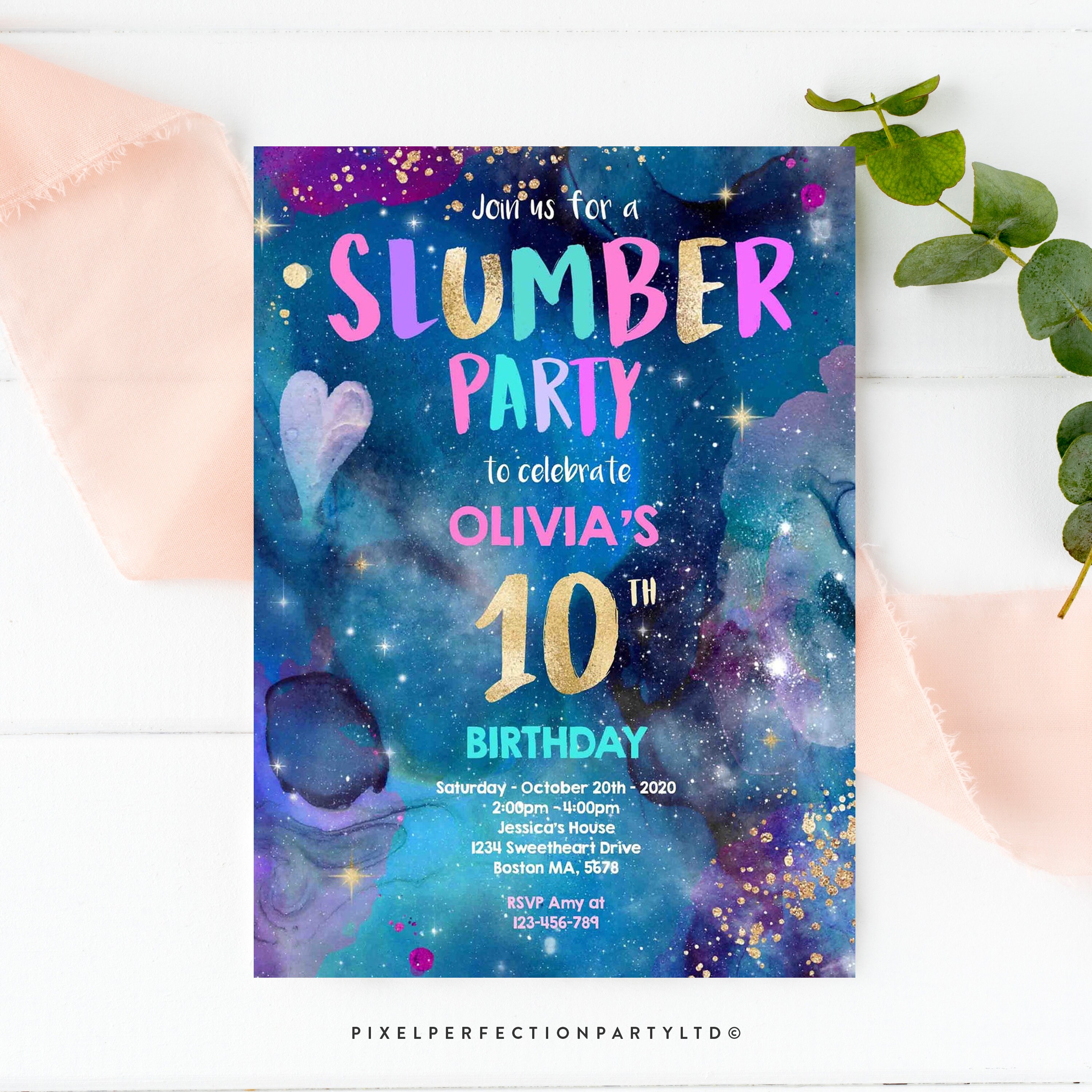 Editable Galaxy Birthday Party Invitation Galaxy Slumber Party | Etsy ...