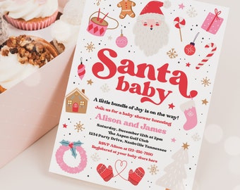 Editable Santa Baby Invitation Santa Christmas Baby Shower Invitation Santa Baby Shower Red And Pink Christmas Shower Instant Download HHY