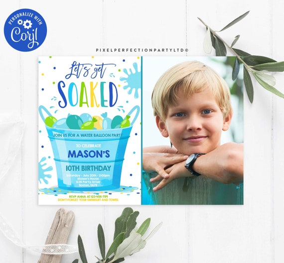 Editable Water Balloon Birthday Invitation Pool Party Invitation Water