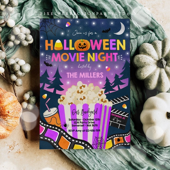 EDITABLE Halloween Movie Night Invitation Backyard Halloween Movie Night Halloween Spooktacular 