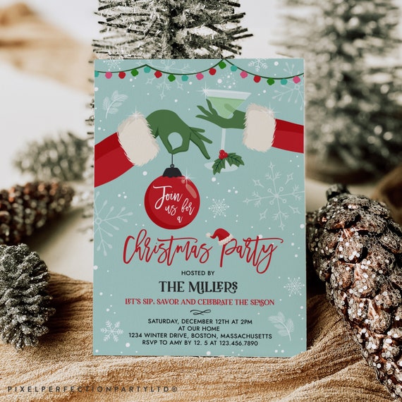 Editable Christmas Party Invitation Adult Christmas Cocktail Party ...