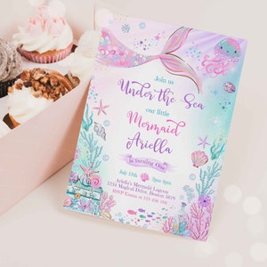 Editable Mermaid Birthday Invitation Mermaid Under The Sea Birthday Party Whimsical Mermaid Birthday Party Instant Download UH1