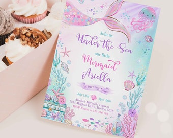 Editable Mermaid Birthday Invitation Mermaid Under The Sea Birthday Party Whimsical Mermaid Birthday Party Instant Download UH1