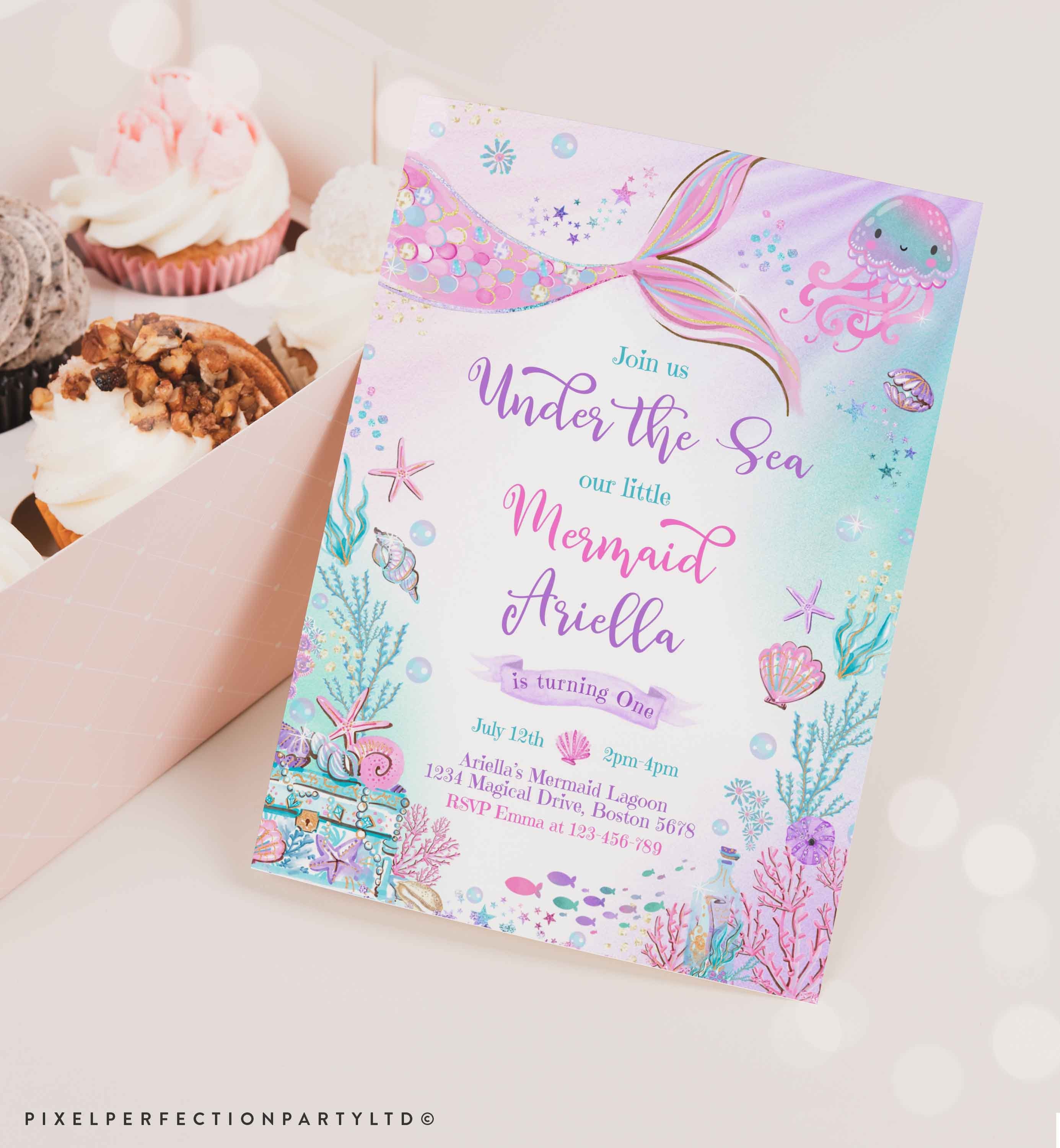 Editable Mermaid Birthday Invitation Mermaid Under The Sea Birthday Party Whimsical Mermaid Birthday Party Instant Download UH1