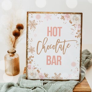 WINTER ONEderland Hot Chocolate Bar Sign Rose & Rose Or Winter ONEderland Table Sign Floral Winter ONEderland Party Téléchargement instantané LH