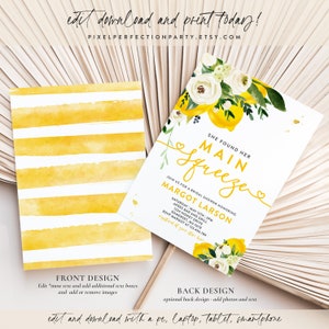 Editable Main Squeeze Bridal Shower Invitation Lemon Bridal Shower Invite Yellow White Floral Citrus Lemon Bridal Shower Instant Download LY image 4