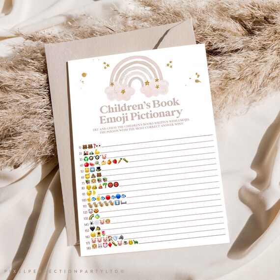 Boho Rainbow Baby Shower Childrens Book Emoji Game Bohemian Rainbow Muted Earthy Tones Baby Shower Activity Games Instant Download SR Il_570xn