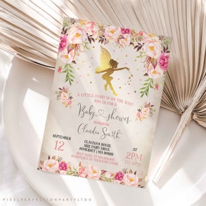 Fairy Baby Shower Invitation Floral Fairy Baby Shower Rustic Floral Fairy Shower Tea Party Baby Shower Instant Download Editable Corjl N1