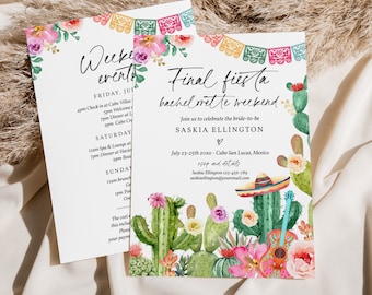 Editable Fiesta Bachelorette Weekend Invitation With Editable Itinerary Final Fiesta Bachelorette Invite & Itinerary Instant Download GE