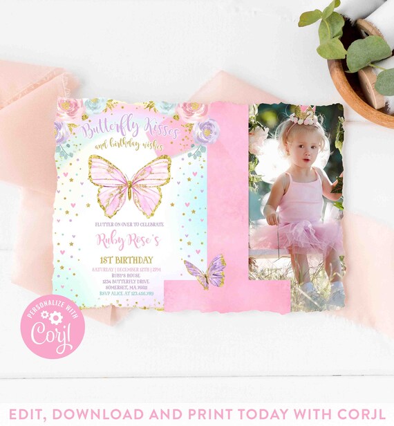 Butterfly Birthday Invitation Butterfly Invitation Whimsical Floral Butterfly Floral Butterfly Garden Instant Download Editable File BB Il_570xn