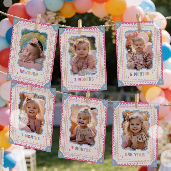 Editable Fun To Be One 1st Birthday Monthly Photo Banner Girl Milestone Newborn 12 Month Photo Banner Birthday Decor Instant Download T9G