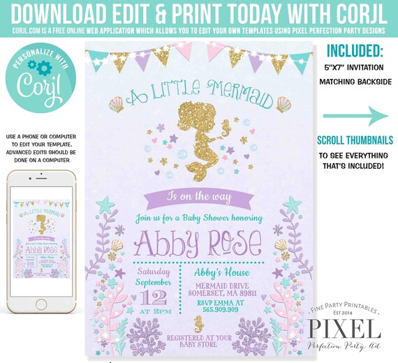 mermaid baby shower invitations online