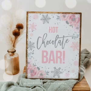 Plaque de fête avec barre de chocolat chaud Plaque de table barre de chocolat chaud hiver ONEderland plaque de table hiver ONEderland fête Téléchargement instantané WS1