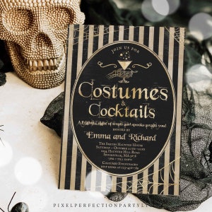 Editable Costumes And Cocktails Halloween Party Invitation Vintage Halloween Party Invite Adult Halloween Boos Or Brews Instant Download HV