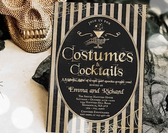 Editable Costumes And Cocktails Halloween Party Invitation Vintage Halloween Party Invite Adult Halloween Boos Or Brews Instant Download HV