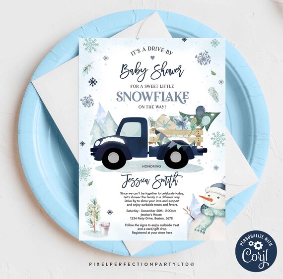 Editable Winter Drive By Baby Shower Invitation Blue Winter Truck Drive By Baby Shower Invite Social Distancing Shower Instant Download GK Il_570xn