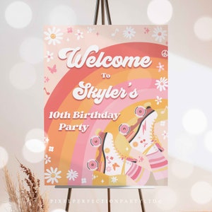 Editable Roller Skating Birthday Party Welcome Sign Groovy Retro Let The Good Times Roll 70 Roller Skating Rink Birthday Instant Download XW