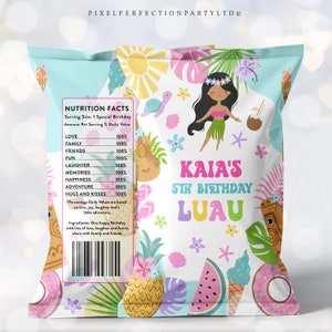 Editable Hawaiian Luau Birthday Chip Bag Favors Pineapple 1st Birthday Party Luau 1st Birthday Luau Pineapple Pool Party Instant download HY