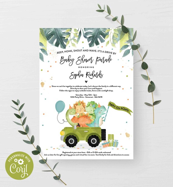 Editable Drive By Baby Shower Invitation Dinosaur Drive Through Baby Shower Invite Social Distancing Baby Shower Instant Download PD Il_570xn