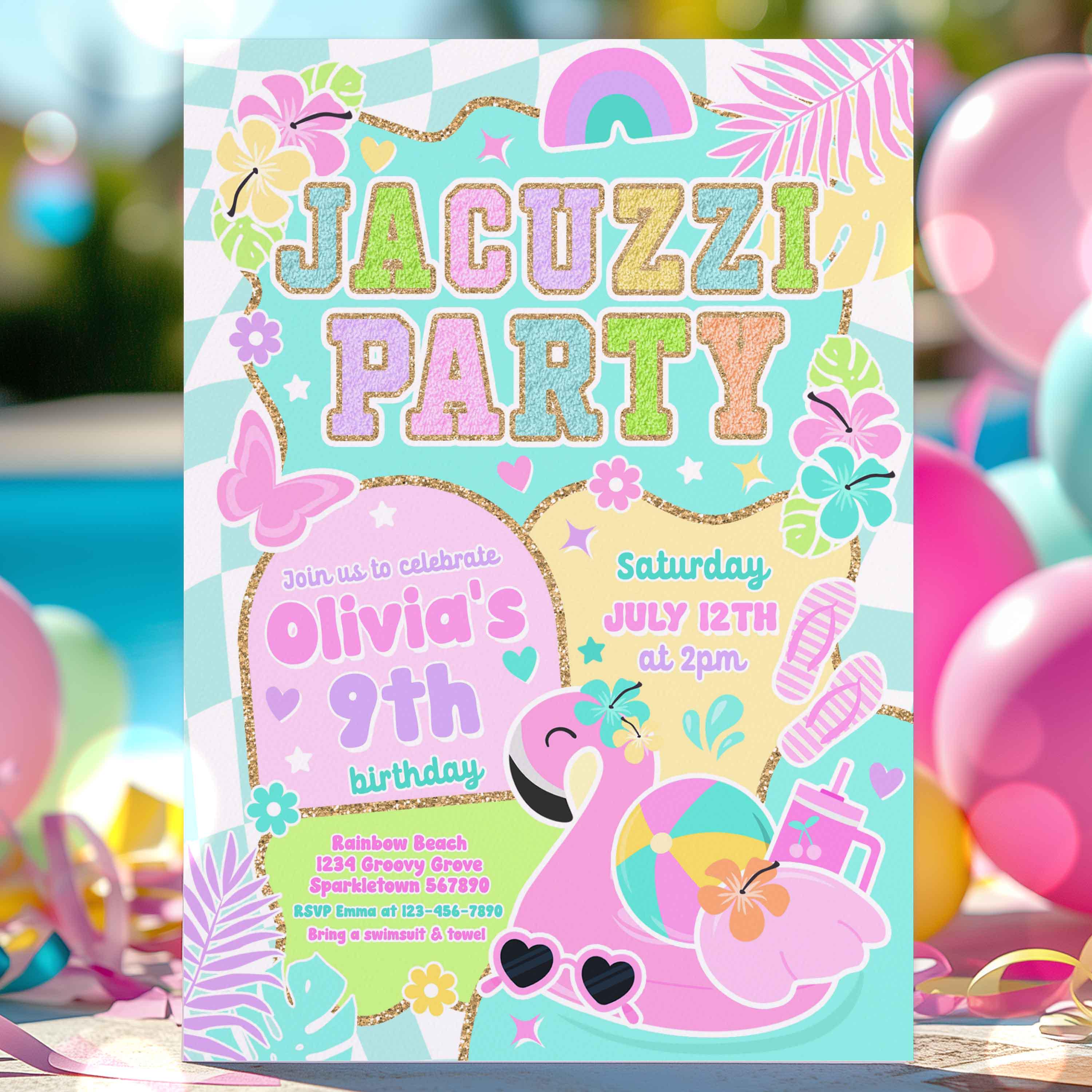 Editable Jacuzzi Birthday Party Jacuzzi Party Invitation Varsity ...