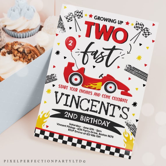 Editable Racing Car Birthday Invitation Growing Up Two Fast Invite