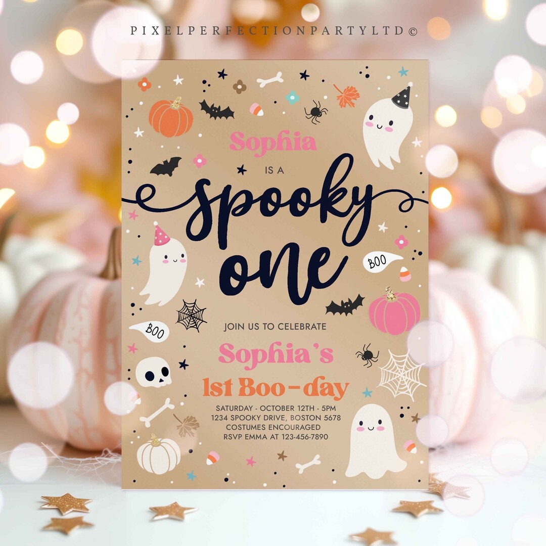 Editable Spooky One Vintage Halloween Ghost 1st Birthday Party Invitation  Cute Ghost 1st Birthday Party Spooktacular Instant Download F8U - Etsy, image size:1080x1080