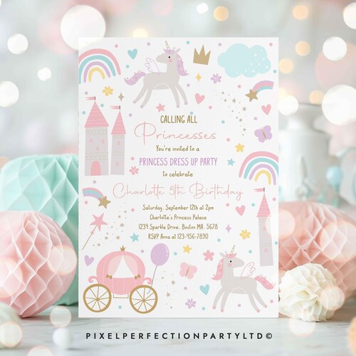 Editable Princess Birthday Party Invitation Magical Princess Dress up  Birthday Pink and Gold Whimsical Fairytale Party Instant Download T5U - Etsy