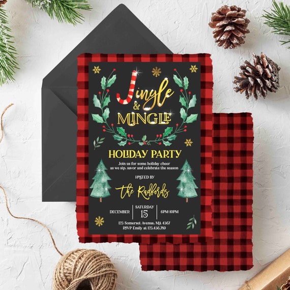 Jingle And Mingle Christmas Party Invitation Jingle And Mingle Holiday Party Invite Plaid Holiday Party Instant Download Editable JM Il_570xn